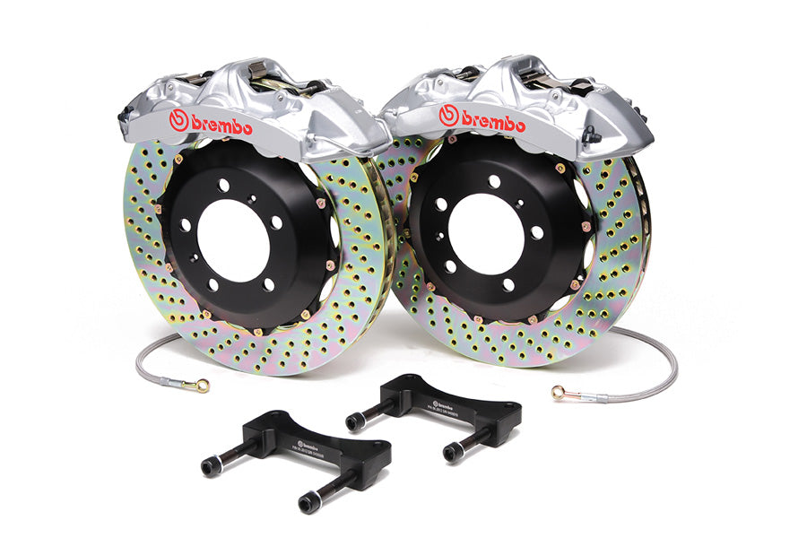 Brembo Gran Turismo 6 Piston Front Brake Kit Silver Drilled Rotors - 2004-2017 Subaru STI / 2010-2012 Legacy GT/3.5R